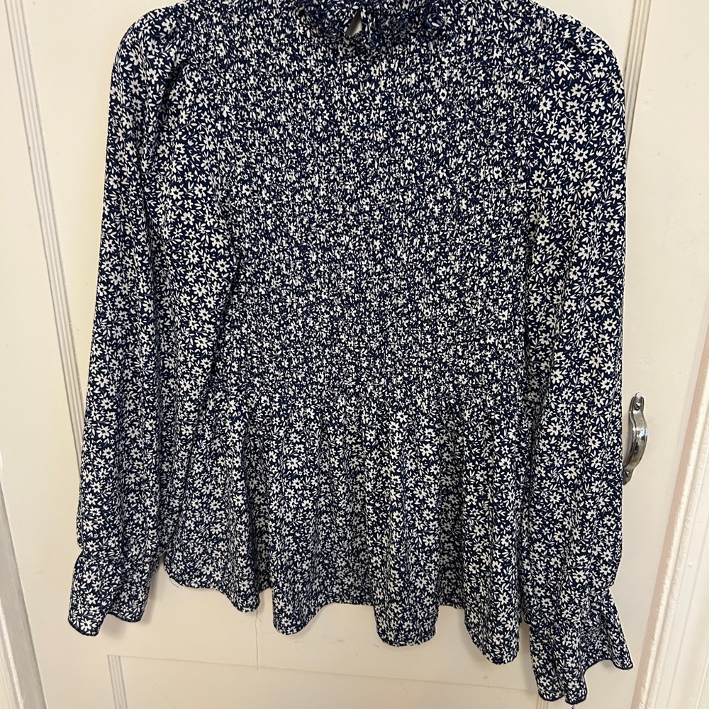 Blue and White Floral Blouse